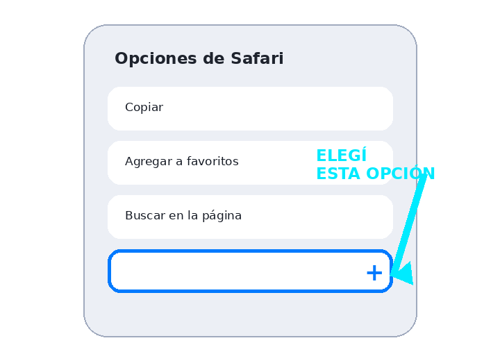 Menú de Safari con flecha en Agregar a pantalla de inicio