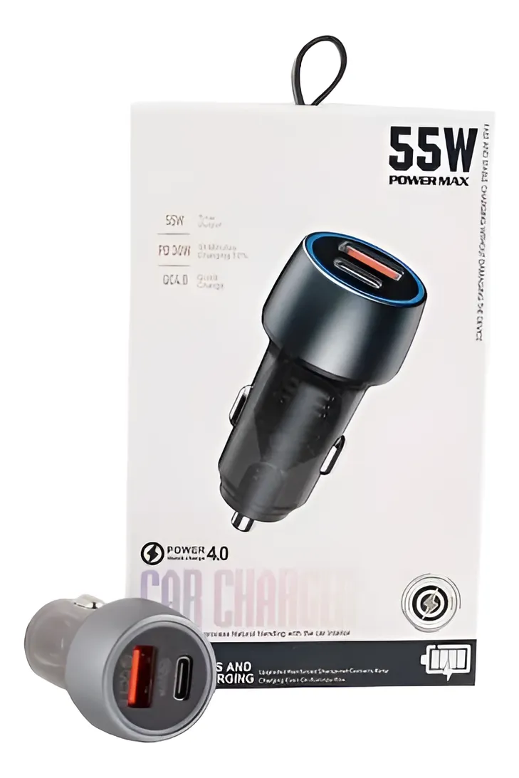 Cargador Para Auto 3.0 + Pd Carga Rapida 55W