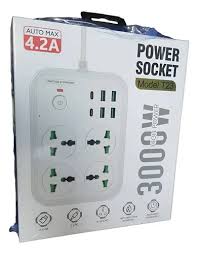 Zapatilla Enchufes 4 Tomas 4 USB 2 Tipo C 3000W