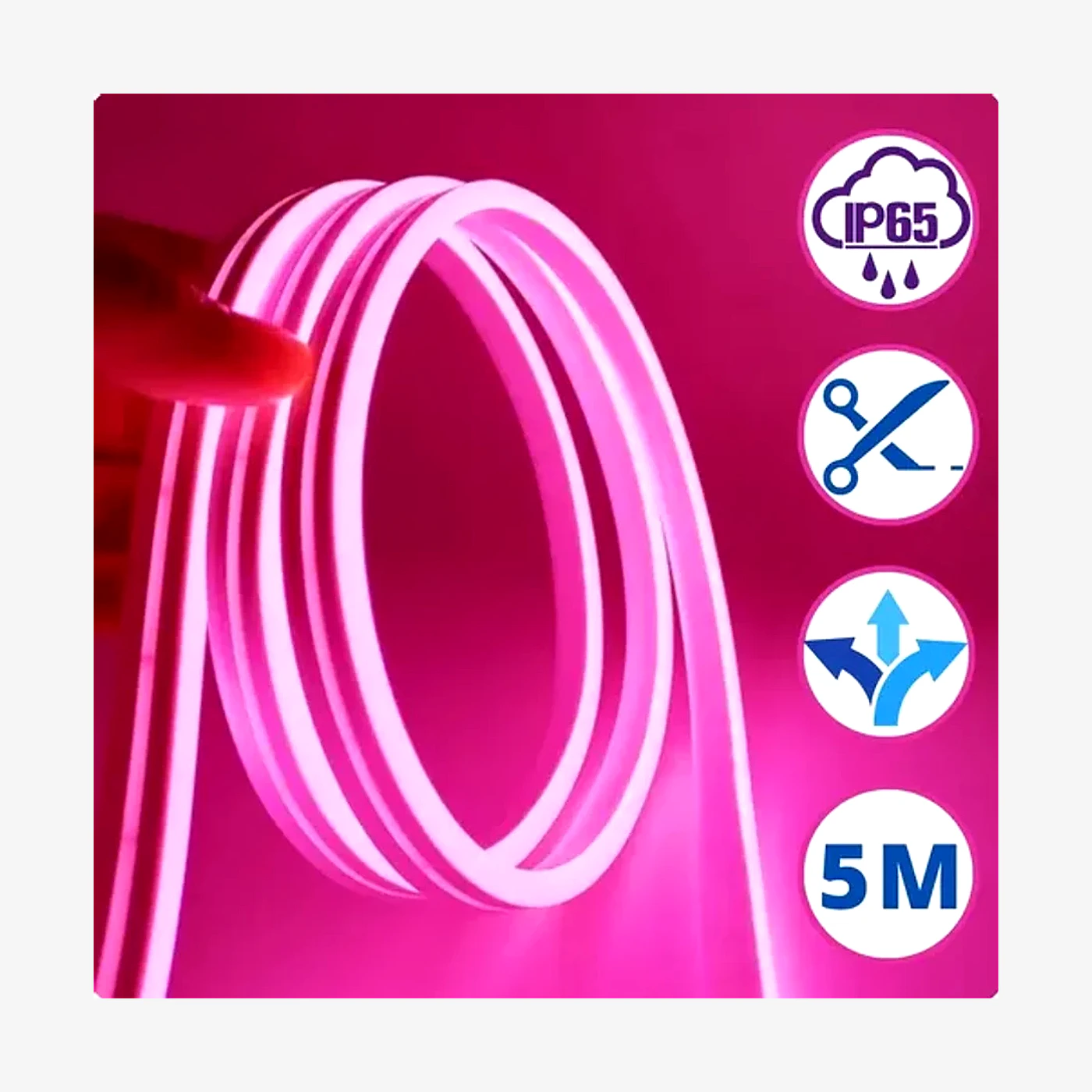 Tira De Neon LED 5M Con Tranformador Color Rojo
