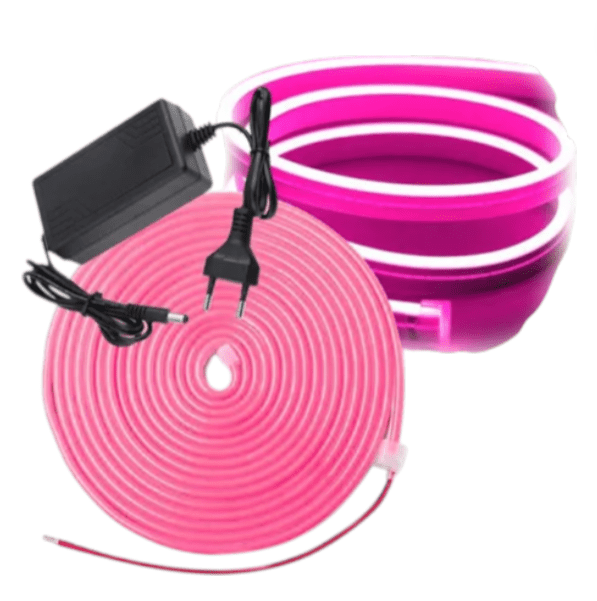 Tira De Neon 5M Con Tranformador Color Rosa