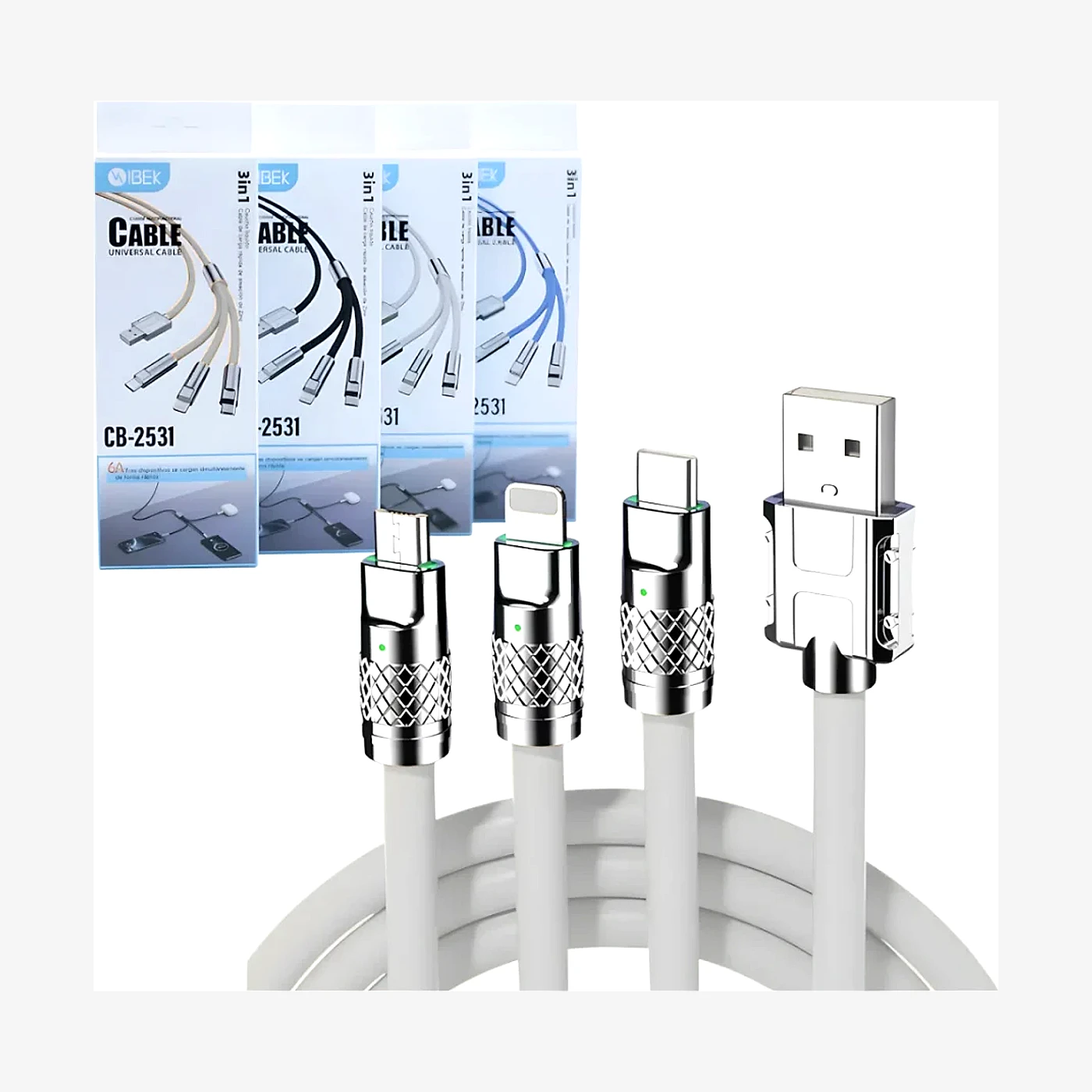 Cable Cargador 3 En 1 USB A Tipo C Lightning Micro