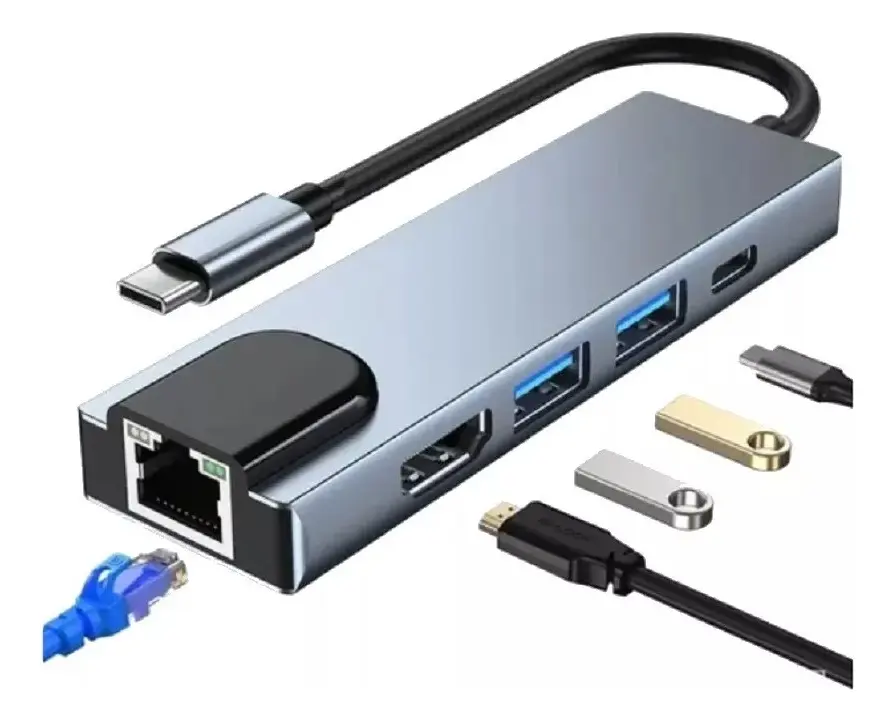 Hub Multipuertos Aoweixun Tipo C A Hdtv RJ45/TF/SD/HDMI/USB 3.0 X2 Tipo C /pc